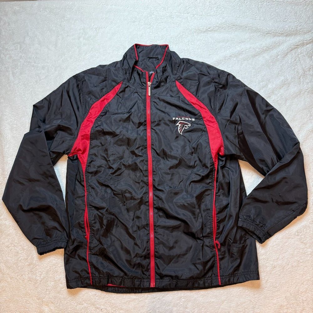 NFL Atlanta Falcons Windbreaker Jacket Men Sz L Black Red‎